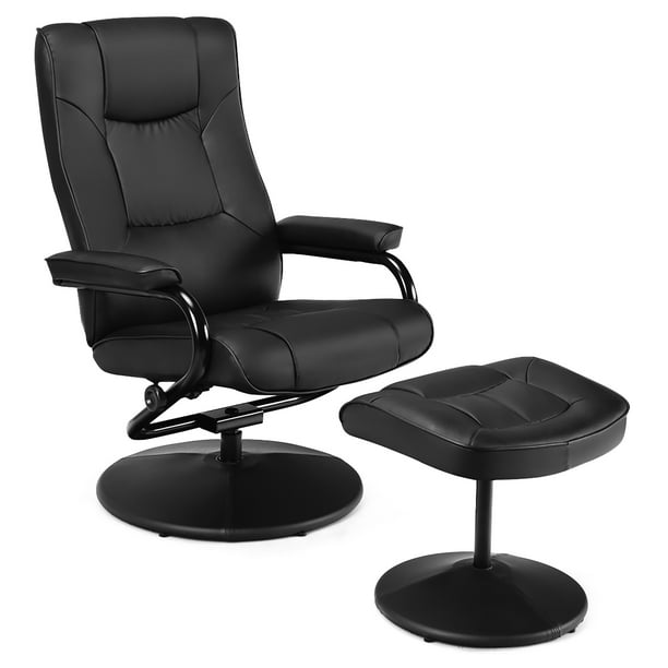 Costway Recliner Chair Swivel Pu, Black Leather Glider Recliner Chair