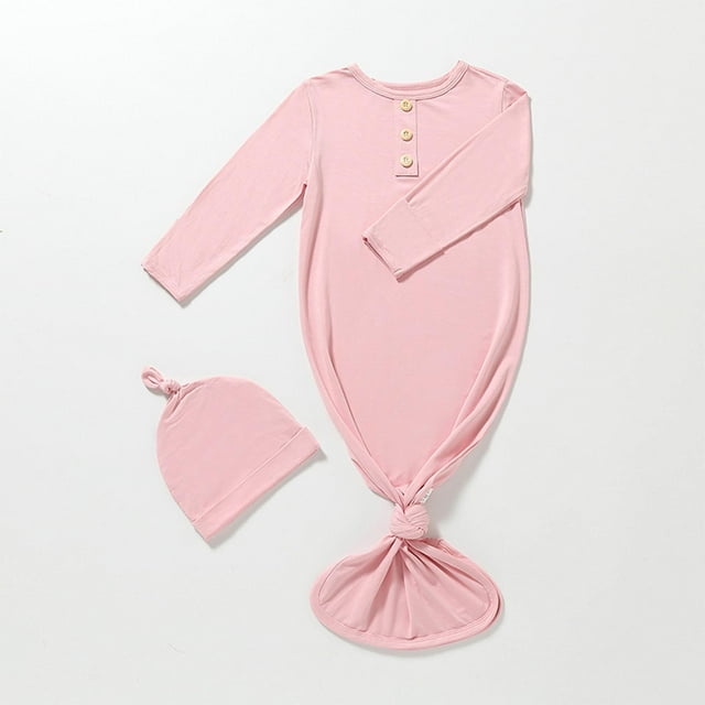 RXIRUCGD Newborn Baby Boy And Baby Girl Solid Color Jumpsuit Pajamas Hat Set Rompers( Pink, Size:3 Months )