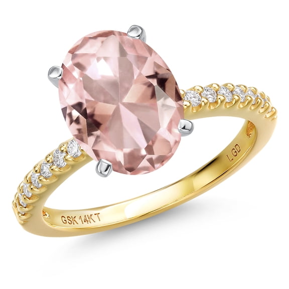 Gem Stone King 14K Two Tone Gold Peach Nano Morganite and Lab Grown Diamond Engagement Ring for Women | 4.04 Cttw | Oval 11X9MM | Gemstone October Birthstone | Size 7