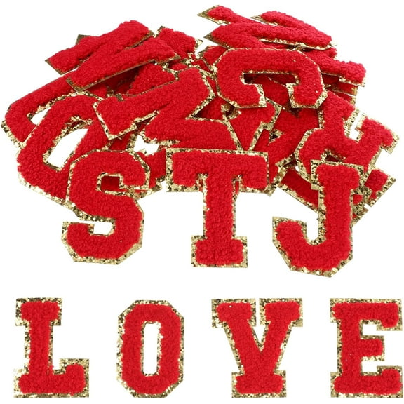 Self Adhesive Chenille Letter Patches A-Z Red Iron On Letters for Clothing Backpacks Hats Fabric Letters Stick On 2.2 Inch Varsity Chenille Letter Stickers Embroidered Repair Patch (Red)