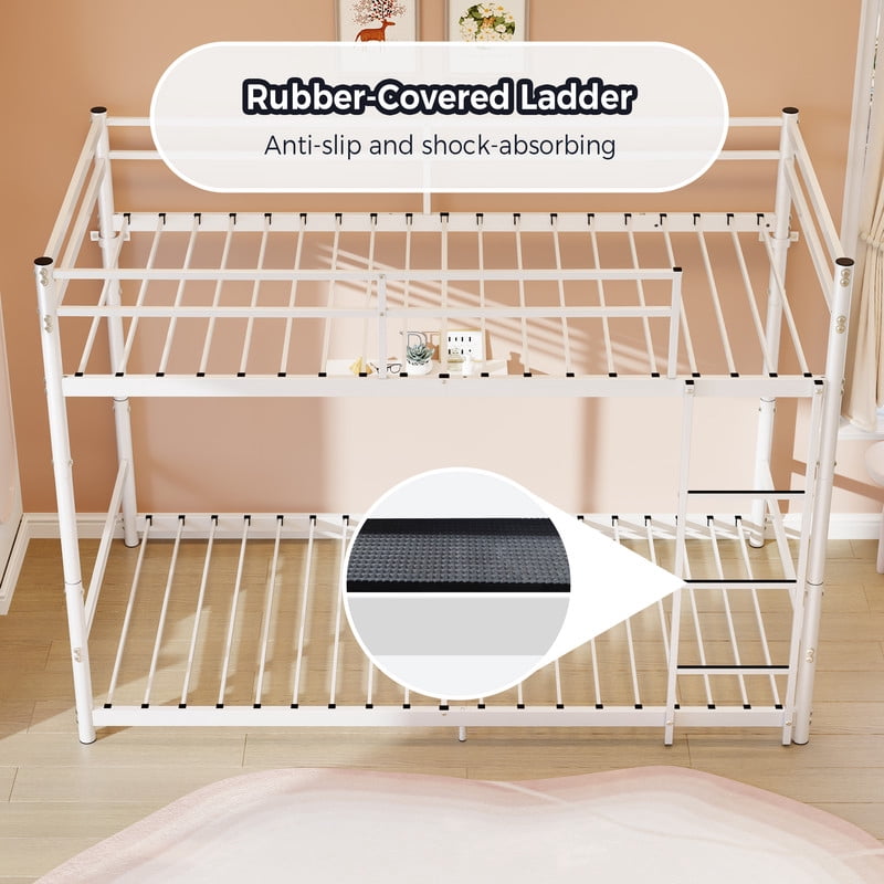 Twin-Over-Twin Metal Bunk Bed Convertible to 2 Separated Platform Beds, Noise-Free Kids Bed Frame with Rubber Anti-Slip Ladder
