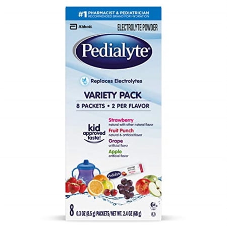 pedialyte electrolyte powder, variety pack, electrolyte hydration drink, 0.3 oz powder packs, 8 count