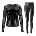 thumbnail image 3 of QHFBli Women's Metallic T-Shirt and Legging Trousers Round Neck Long Sleeves Shining Disco Tee Top Pant Neck Jumpsuit Outfit, 3 of 3