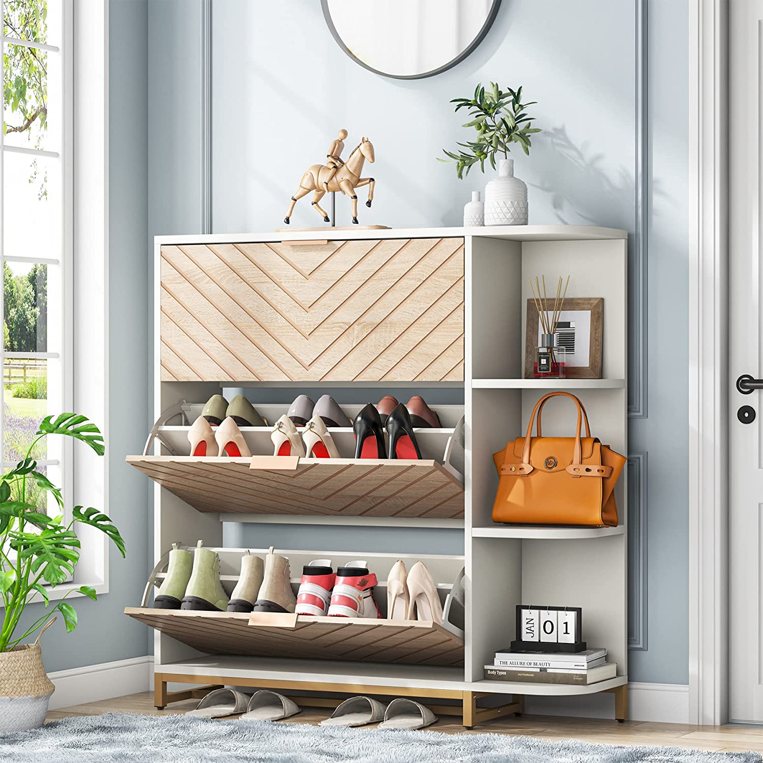 Tribesigns Shoe with 3 Flip Drawers for Entryway, Modern 24