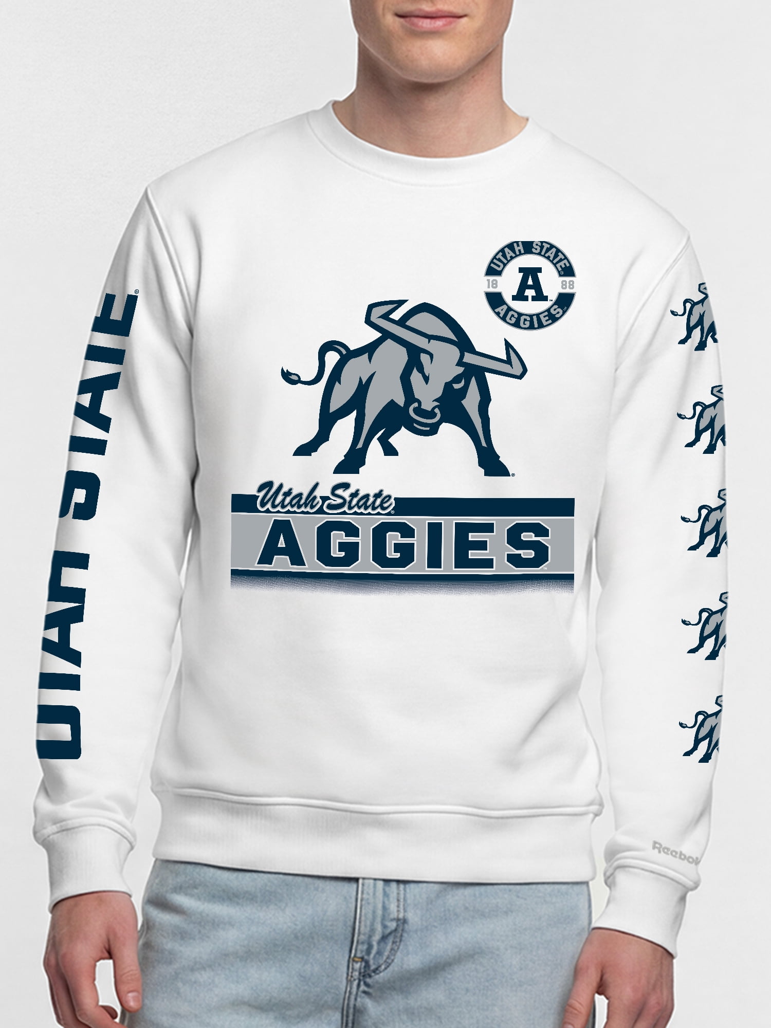 Utah State Aggies Reebok Mens White Crew Sweatshirt