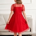 thumbnail image 3 of Inglocry Girls Dress Contrast Mesh Puffy Short Sleeve A Line Solid Color Casual Party Dress 3-12 Years Red 9-10Y, 3 of 3