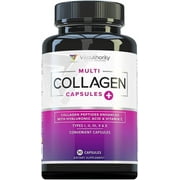 Vitauthority Multi Collagen Peptides Pills Hydrolyzed Collagen Peptides with Vitamin C, 90 Capsules