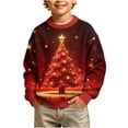 thumbnail image 2 of Frostluinai Kids Boys Fall Sweaters Christmas Tree Print Knit Sweater Tops Oversized Crewneck Long Sleeve Lightweight Pullover 5-16 Years, 2 of 8