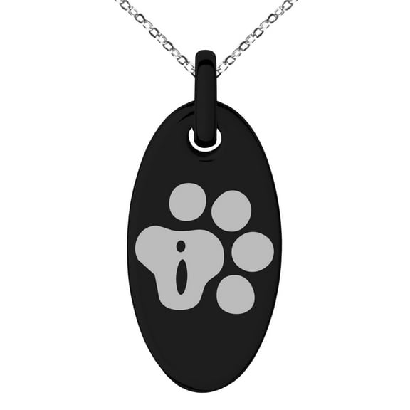 Stainless Steel Letter I Initial Cat Dog Paws Monogram Engraved Small Oval Charm Pendant Necklace