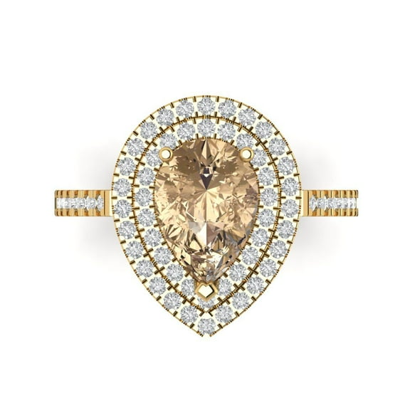 Halo Engagement Ring for Women - 2.48ct Yellow Moissanite in 14K Yellow Gold Promise Ring