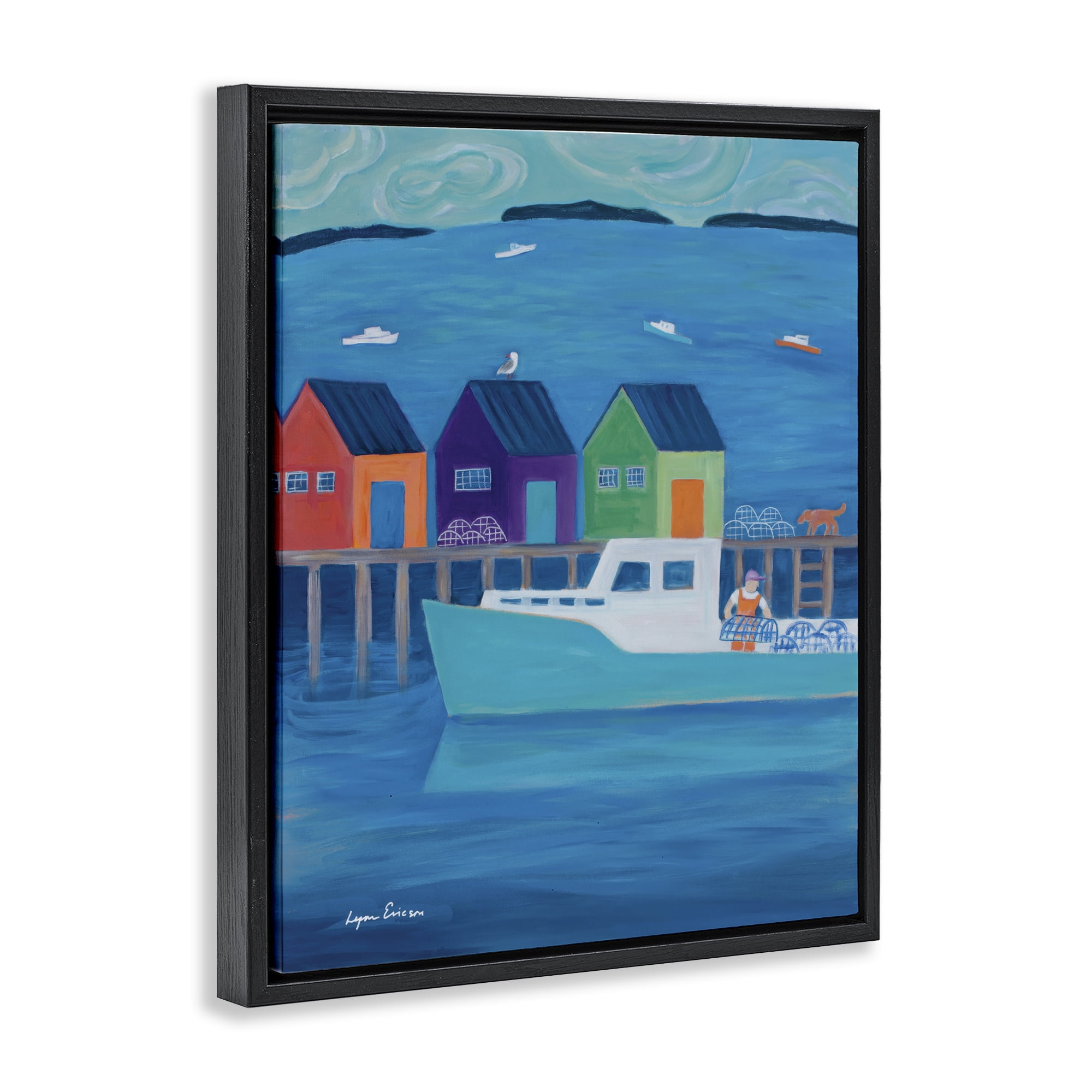Stupell Industries Out Hauling Traps Black Framed Floater Canvas Wall Art, design by Lynn Ericson Fine Art