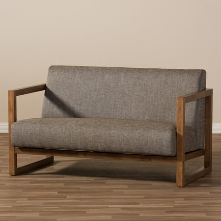 Baxton Studio Valencia Mid-Century Modern Walnut Finish Gravel Fabric Upholstered Loveseat