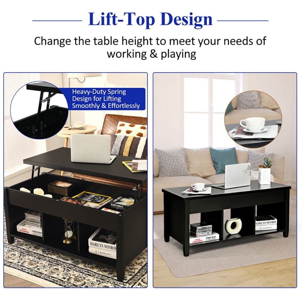 Finihen Rectangular Coffee Table, Lift Top Coffee Table with Hidden Storage Compartment, for Living Room, Reception Room, Office, Black