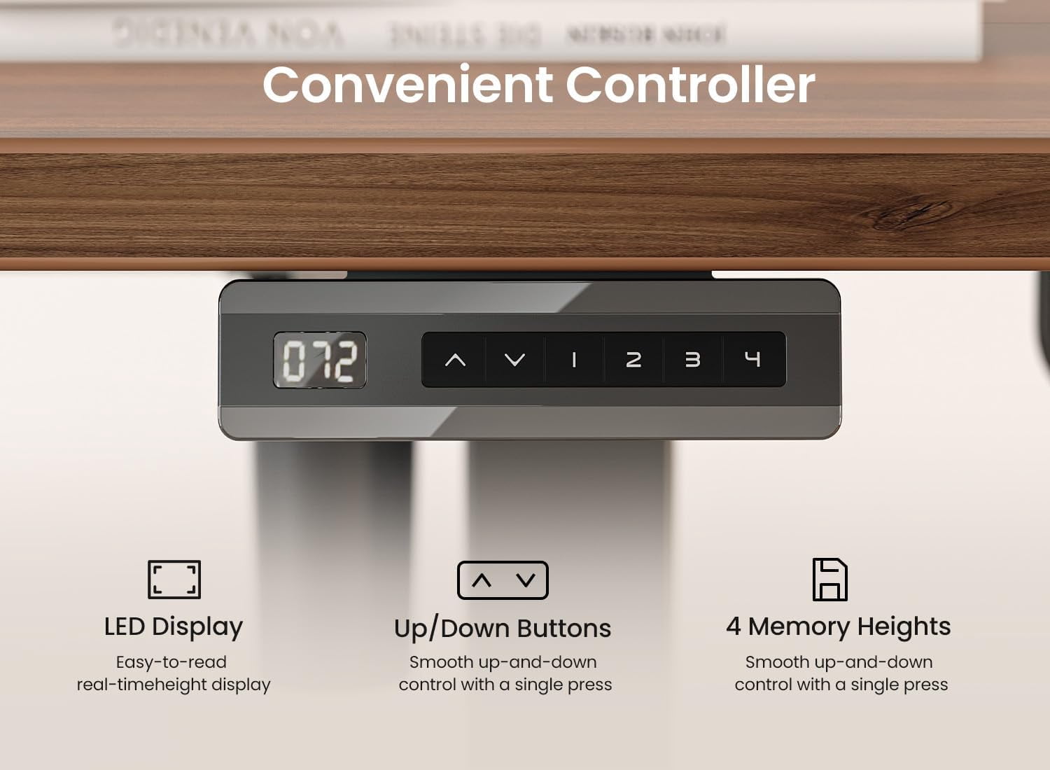 DESINO 55" x 28" Electric Standing Desk, Extra-Deep 28" Desktop Height Adjustable Stand Up Desk with 4 Memory Preset Buttons, Ergonomic Sit-Stand Office Desk, Black Walnut