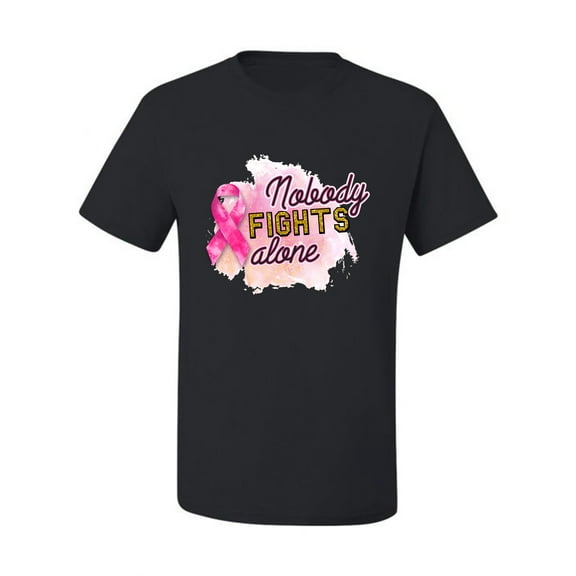 Nobody Fights Alone Watercolor Sparkles Breast Cancer Awareness Men's Graphic T-Shirt, Black, XX-Large