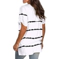 thumbnail image 4 of Liher Women Stripe Short Sleeve Tshirts V Neck Summer Tops Roll Sleeve Side Split Hem Tee Shirts Casual Loose Fit T Shirts White Stripe L, 4 of 4