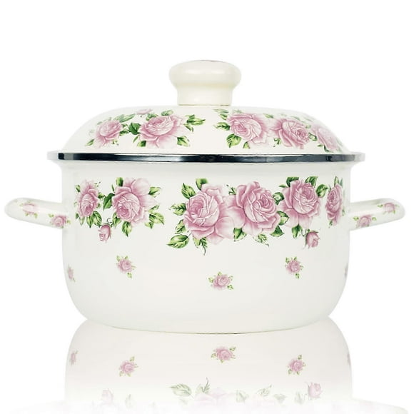 3QT Retro Flower Enamel Stockpot - Induction Compatible, Dishwasher Safe, Perfect for Soups, Stews & Gifts