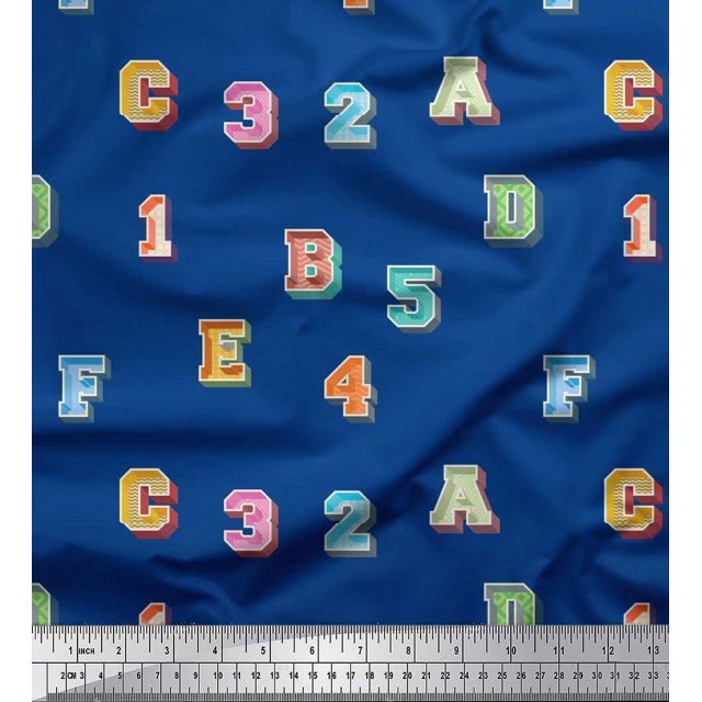 Soimoi Poly Georgette Fabric Numbers & Alphabets Text Print Fabric by The Yard 42 Inch Wide