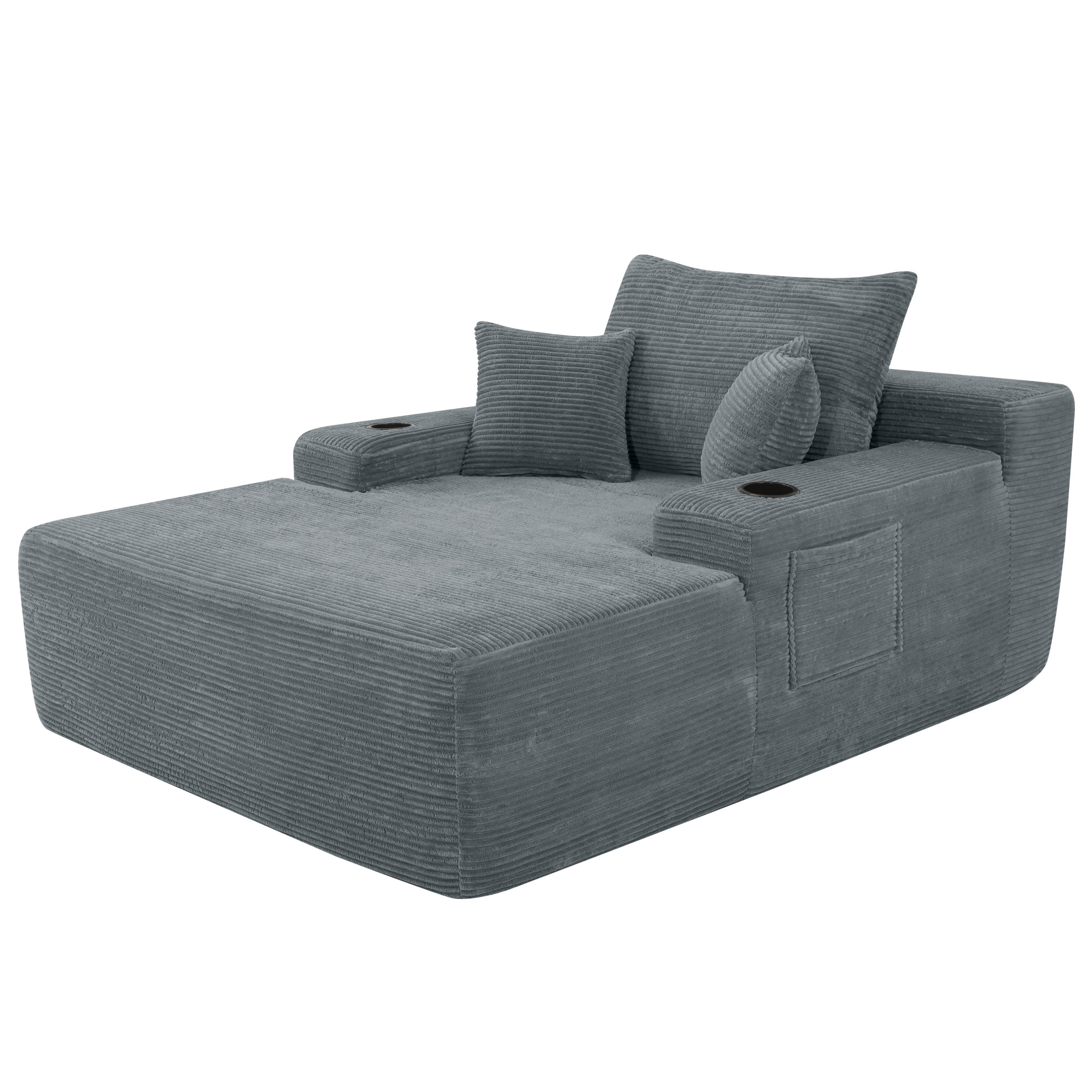 47.2'' No Assembly Compressed Sofa Chair, Deep Seat Chaise Lounge with Cup Holder & Storage Pocket, Boneless Sleeper Sofa Bed Armchair