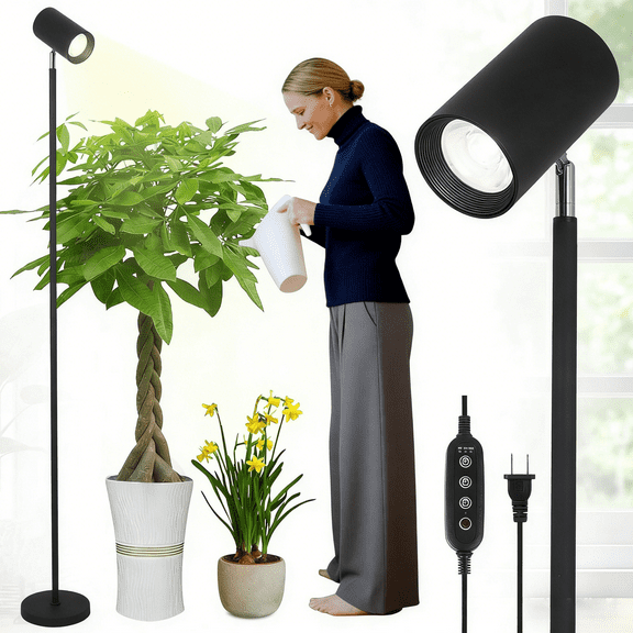 SDJPOI Grow Light Stand with 20W COB LED,Full SpectrumTall Plant Light, Height Adjustable Plant Grow Light with 4/8/12H Timer, Floor Grow Lamp for Indoor Middle Large Plants