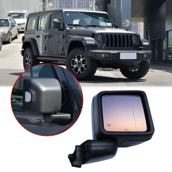 Right Side View Power Heated Door Mirror Black Fit For Jeep Wrangler JL 18-21