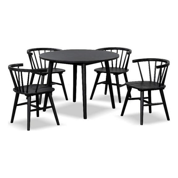 Furniture of America Aberma Wood 5-Piece Round Dining Table Set in Black