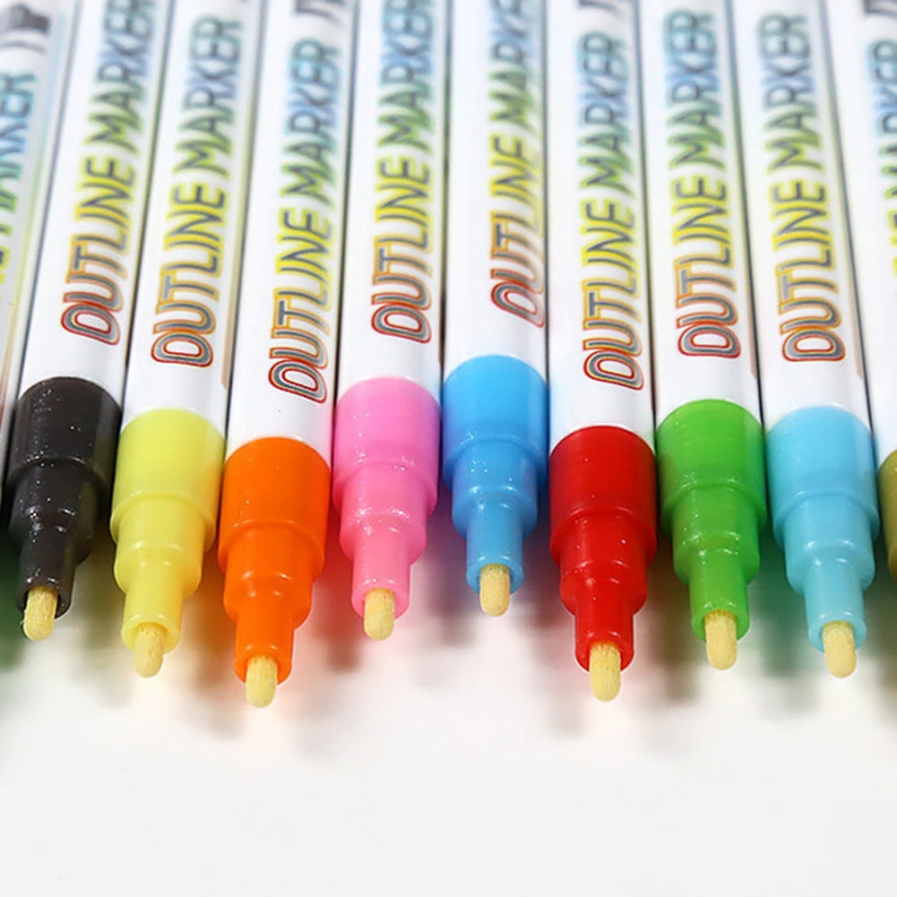 Double Line Outline Pens - 12 Colors Self Outline Metallic Markers Double  Line Pen, Outline Markers Pens for Art, Drawing, Greeting Cards, Craft  Projects, Posters, Painting, Kid Journal, Self Journal 