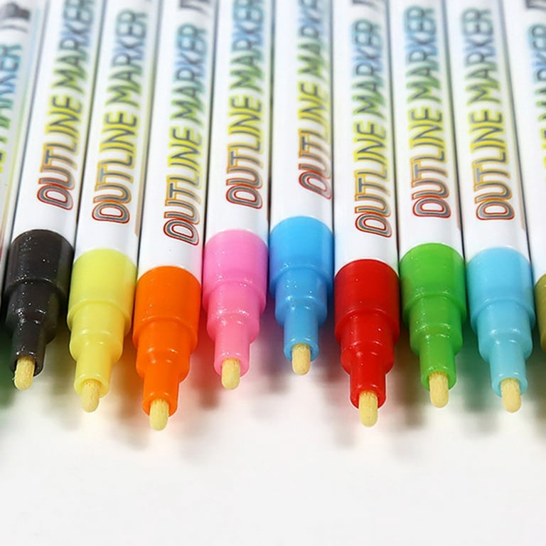 Double Line Outline Pens - 12 Colors Self Outline Metallic Markers Double  Line Pen, Outline Markers Pens for Art, Drawing, Greeting Cards, Craft