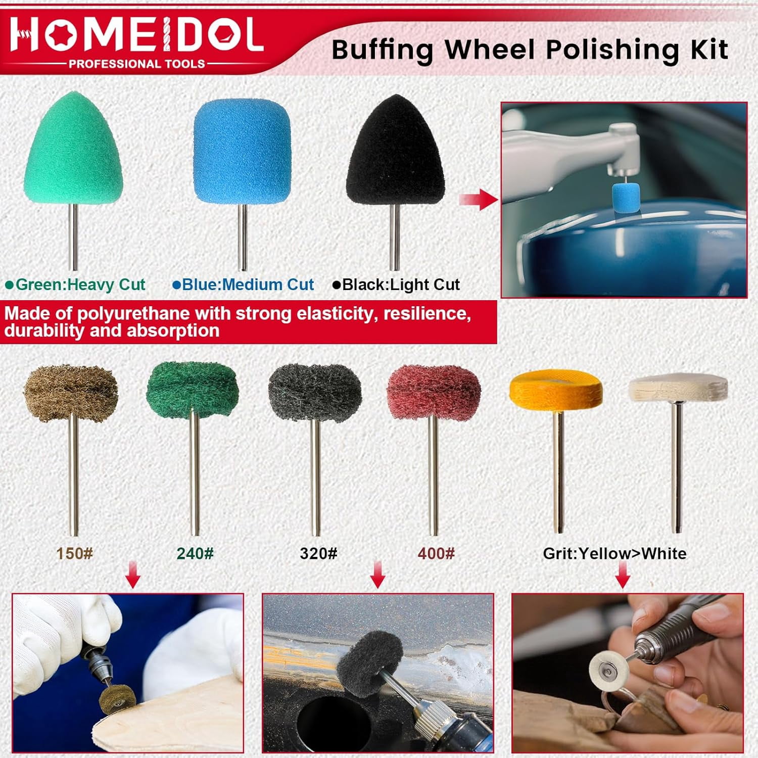 78PCS Buffing Wheel for Dremel Polishing Kit, 1/8" Shank Polishing Buffing Wheel for Dremel Tool Accessories with Buffing Compound, Abrasive Wheel Buffing Polishing Wire Brush Polishing Bits