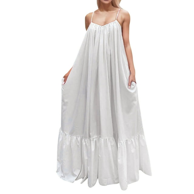 Robe Évasée Dos Nu Unie pour Femmes - Design Ample avec Poches, Tissu Polyester, Décontractée pour Été/fête