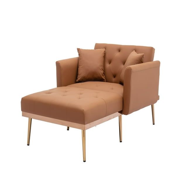 Modern Chaise Lounge Chair, PU Leather Sofa Chair with Two Pillows