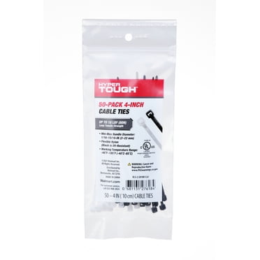 Hyper Tough 4 inch 18lb Cable Ties Natural and UV Resistant Black 50 Count