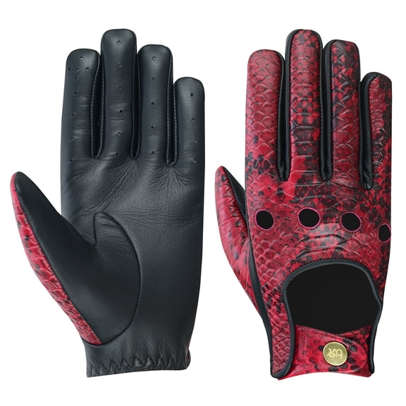 Python Snake Embossed Leather Driving Gloves Car Driving Full Finger Motorcycle Biker Riding Gloves Burgundy-S
