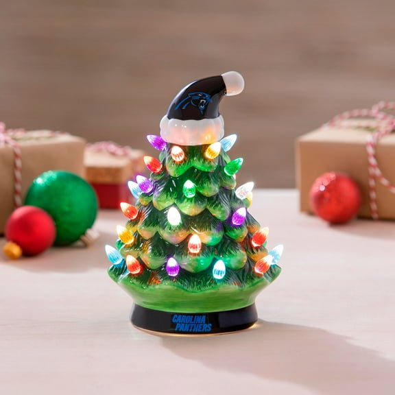 Carolina Panthers 8" Light Up Ceramic LED Christmas Tree