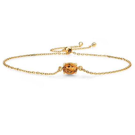 Gem Stone King 18K Yellow Gold Plated Silver Orange Red Madeira Citrine Solitaire Bracelet for Women (0.70 Cttw, Oval Cut 7x5mm)