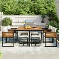 thumbnail image 2 of Euroco 9-Pieces Acacia Wood Patio Dining,Space Saving Set,4 Cushioned Chairs & 4 Ottomans & 1 Square Table, for Backyard, Garden, Deck and Poolside,Beige, 2 of 9