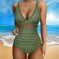 thumbnail image 4 of MSJUHEG Full Coverage Slimming Swimwear,One Piece Bathing Suit for Women,Womens One Piece Swimsuits,Plus Size Swimsuit for Women,High Cut Swimsuit,Tummy Control Bathing Suits,Tie Side Army Green L, 4 of 6