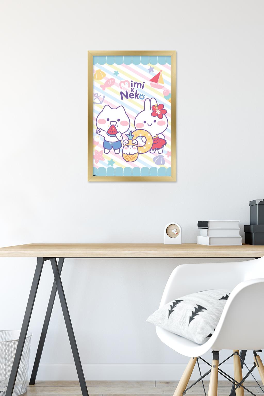 Mimi & Neko - Beach Wall Poster, 14.725" x 22.375" Framed