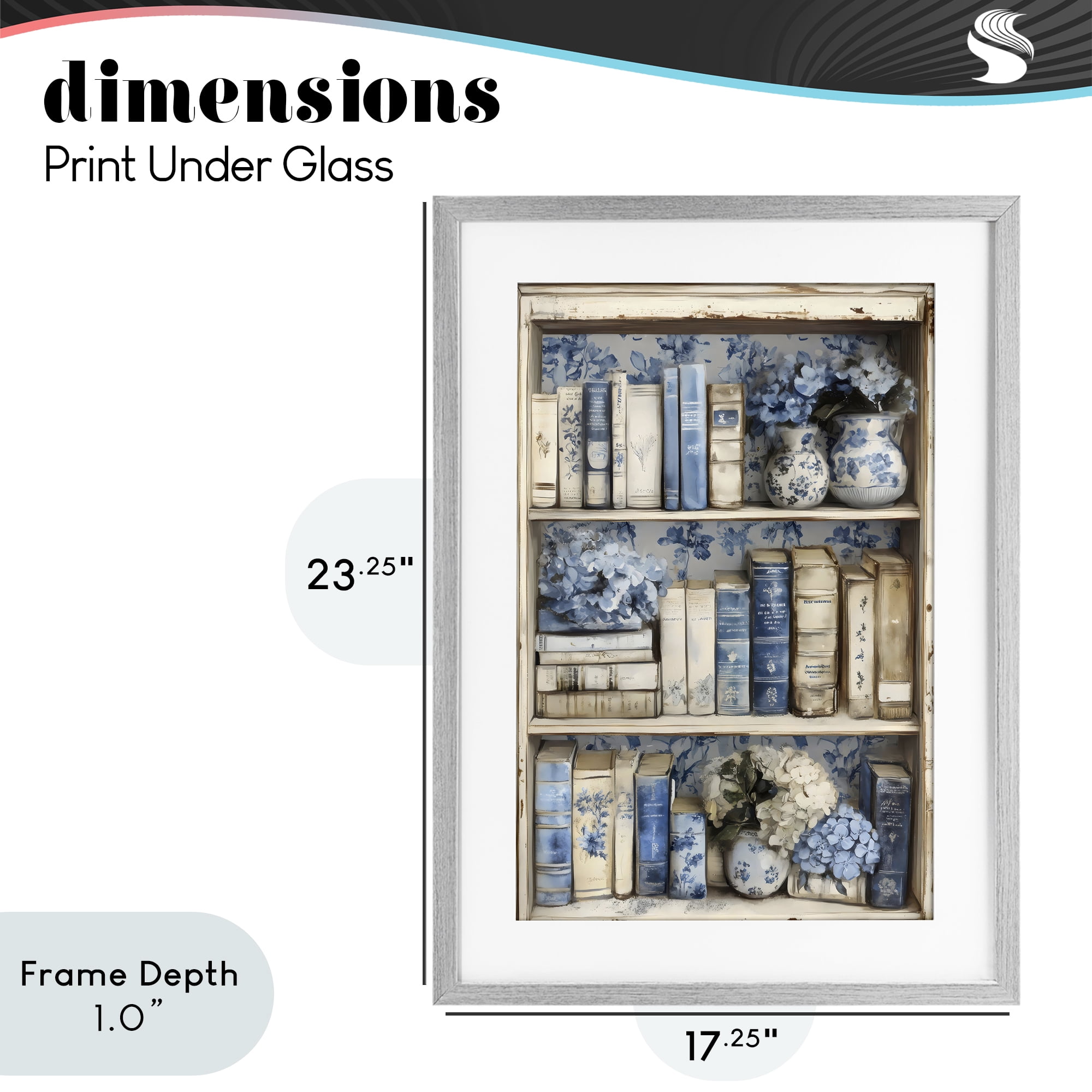 Stupell Industries Blue & Beige Bookcase Gray Framed Print Under Glass, design by LSR Design Studio