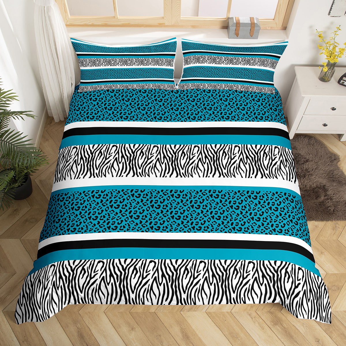 YST Boys Blue Cheetah Print Bedding Set King,Zebra Leopard Print