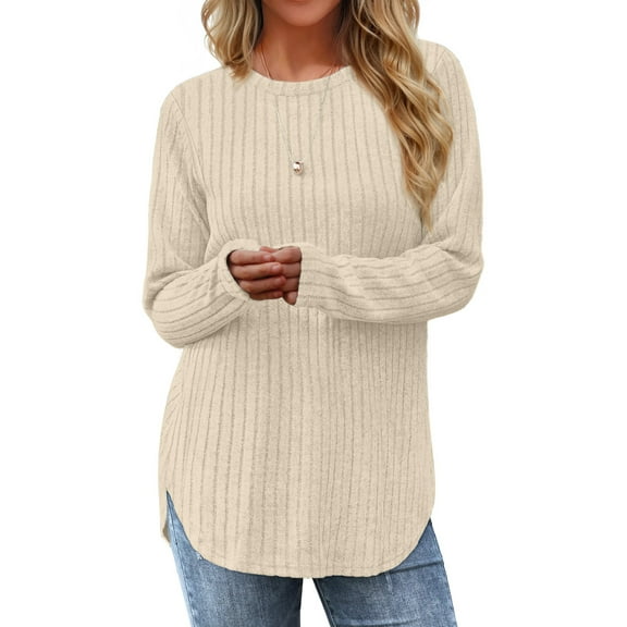 Fantaslook Long Sleeve Shirts for Women Casual Tunic Tops Dressy Crew Neck Pullover Fall Lightweight Sweaters for Women