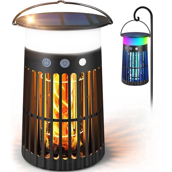 Solar Bug Zapper Outdoor with Flame & RGB Light, Aenkyo Electric Mosquito Killer, 2,100 Sq.ft.Coverage for Patio, Garden & Backyard