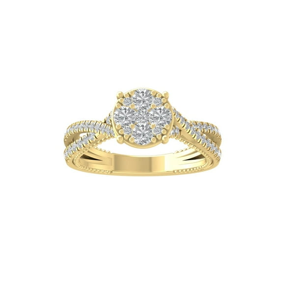ARAIYA FINE JEWELRY 10K Yellow Gold Round Cluster Lab Grown Diamond Engagement Ring (3/4 cttw, VS Clarity, D-F Color) Size 6