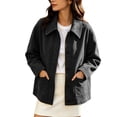 thumbnail image 3 of Busydd Suede Jackets for Women with Pockets Fashion Solid Color Button Down Fall Jackets Casual Comfortable Long Sleeve Lapel Jackets, 3 of 10