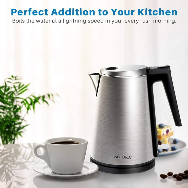 Secura Electric Kettle Water Boiler for Tea Coffee Stainless Steel 1.5L  Large Cordless Hot Water Pot BPA Free with Auto Shut-Off Boil-Dry  Protection LED Light 120V/1350W (K15-F1E) 