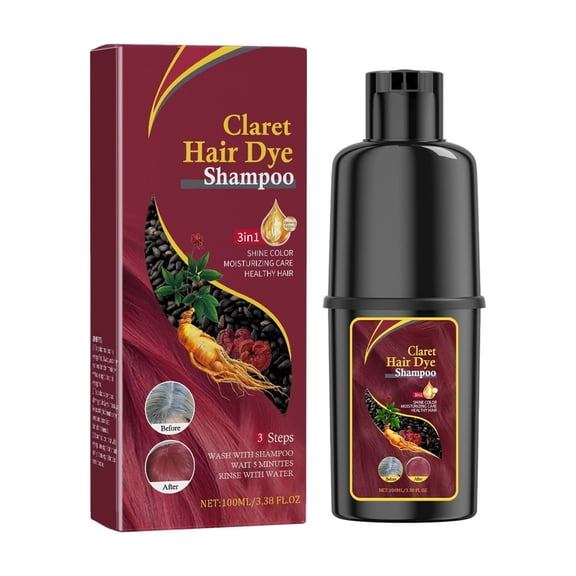 Alvantor 3-in-1 Hair Dye Shampoo, Instant Burgundy Hair Color Shampoo for Gray Hair Coverage, Moisturizing and Long-Lasting, 3.38fl.oz