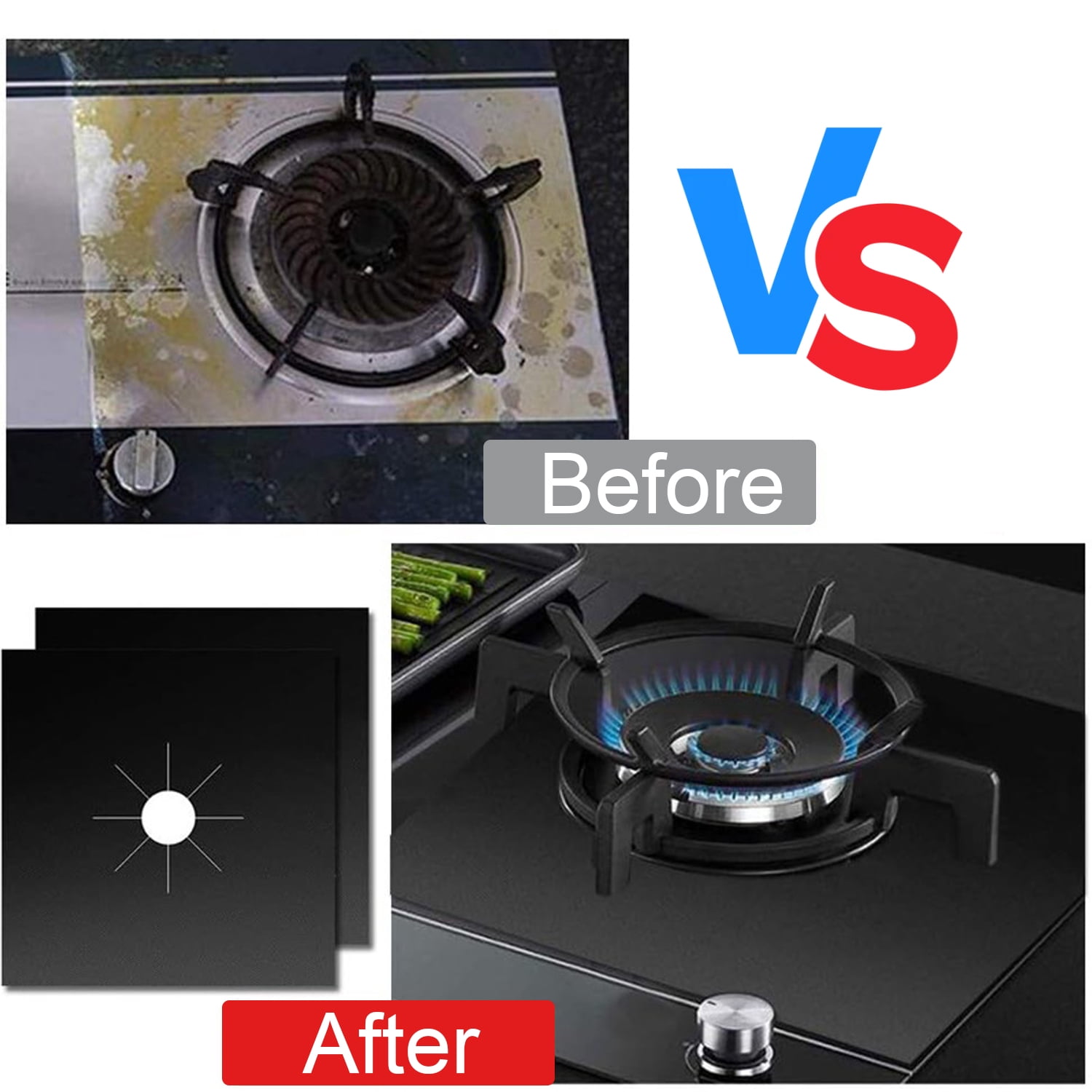 UHIAGREE 10 pack Gas Stove Burner Covers,10.6" x 10.6" Non-Stick Stove Top Range Protectors,Reusable