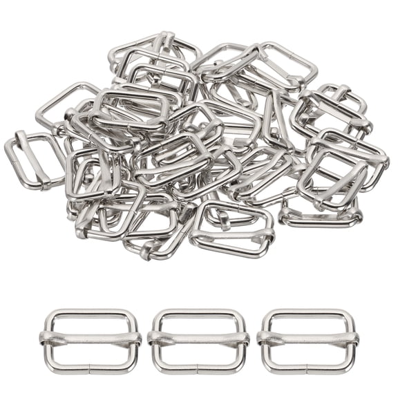 Uxcell 24 Pcs Slide Buckle Adjustable Rectangle Buckles Strap for Straps Backpack Bag Purse DIY Belt Hardware Silver