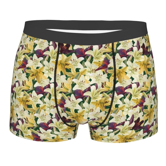 Salouo Lilies Flowers Print Men's Boxer Briefs,Breathable Underwear Elastic Waistband Briefs for Men -XX-Large