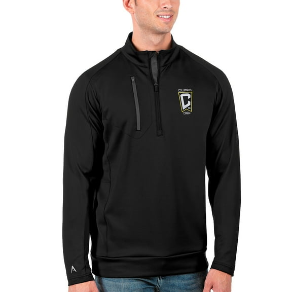 Men's Antigua Black/Gray Columbus Crew Generation Quarter-Zip Pullover Jacket